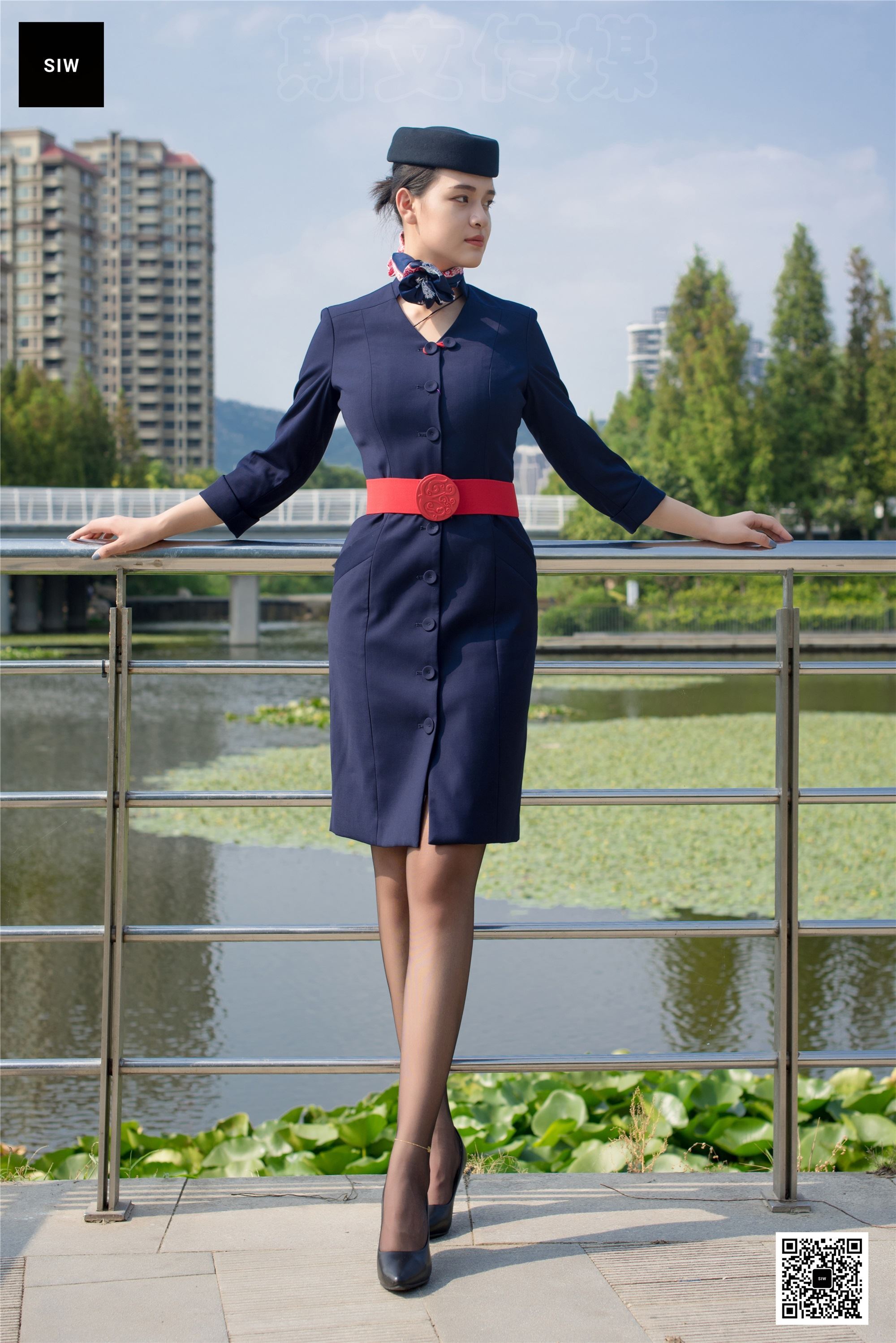 SIW斯文传媒 051 东航工装制服帽子丝巾套裙四件套 - 思琪